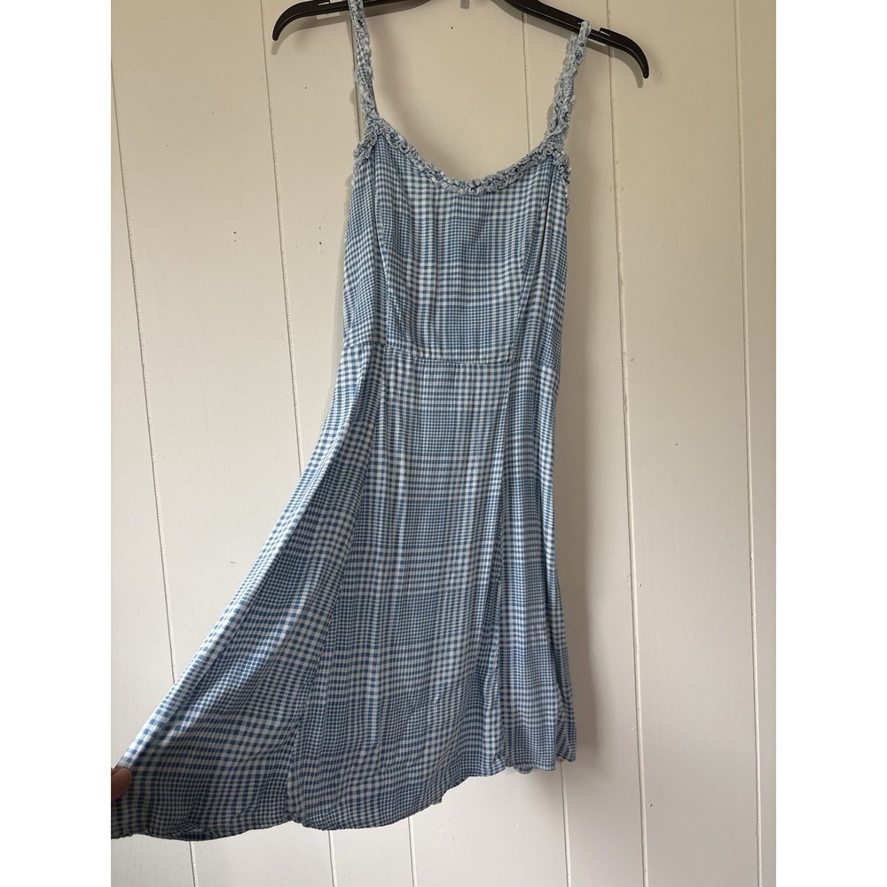 New Look Women's Blue White Gingham Mini Dress US 6 UK 10 Smocked Back Ruffle